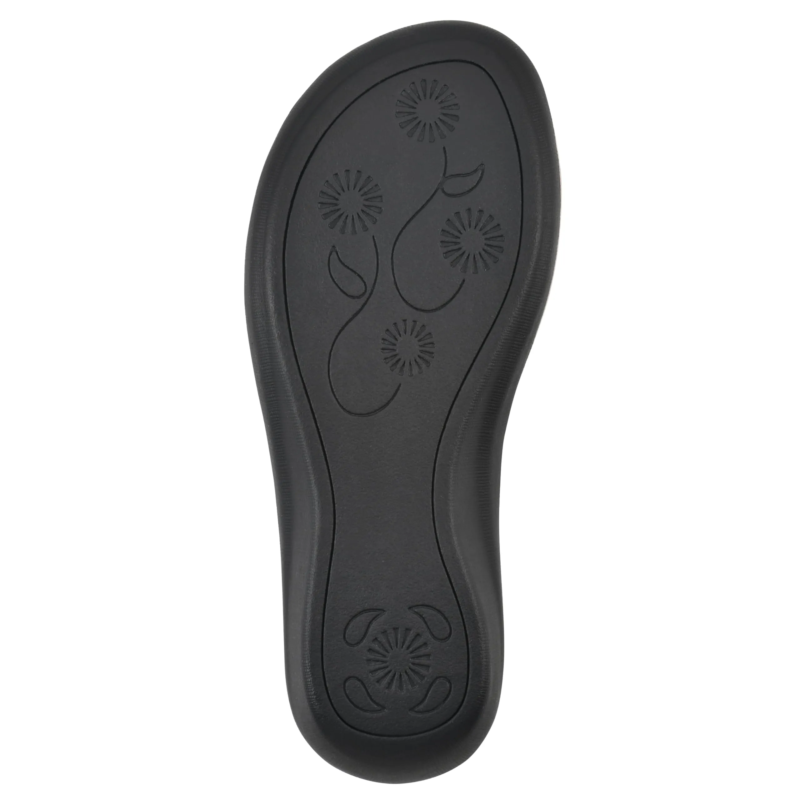 CLIFFS BY WHITE MOUNTAIN Women's Cassia Mini Wedge Flower Flip Flop Sandal, Black/Smooth, 8.5 M