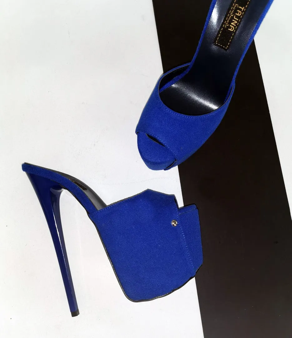 Cobalt Blue Platform Mules
