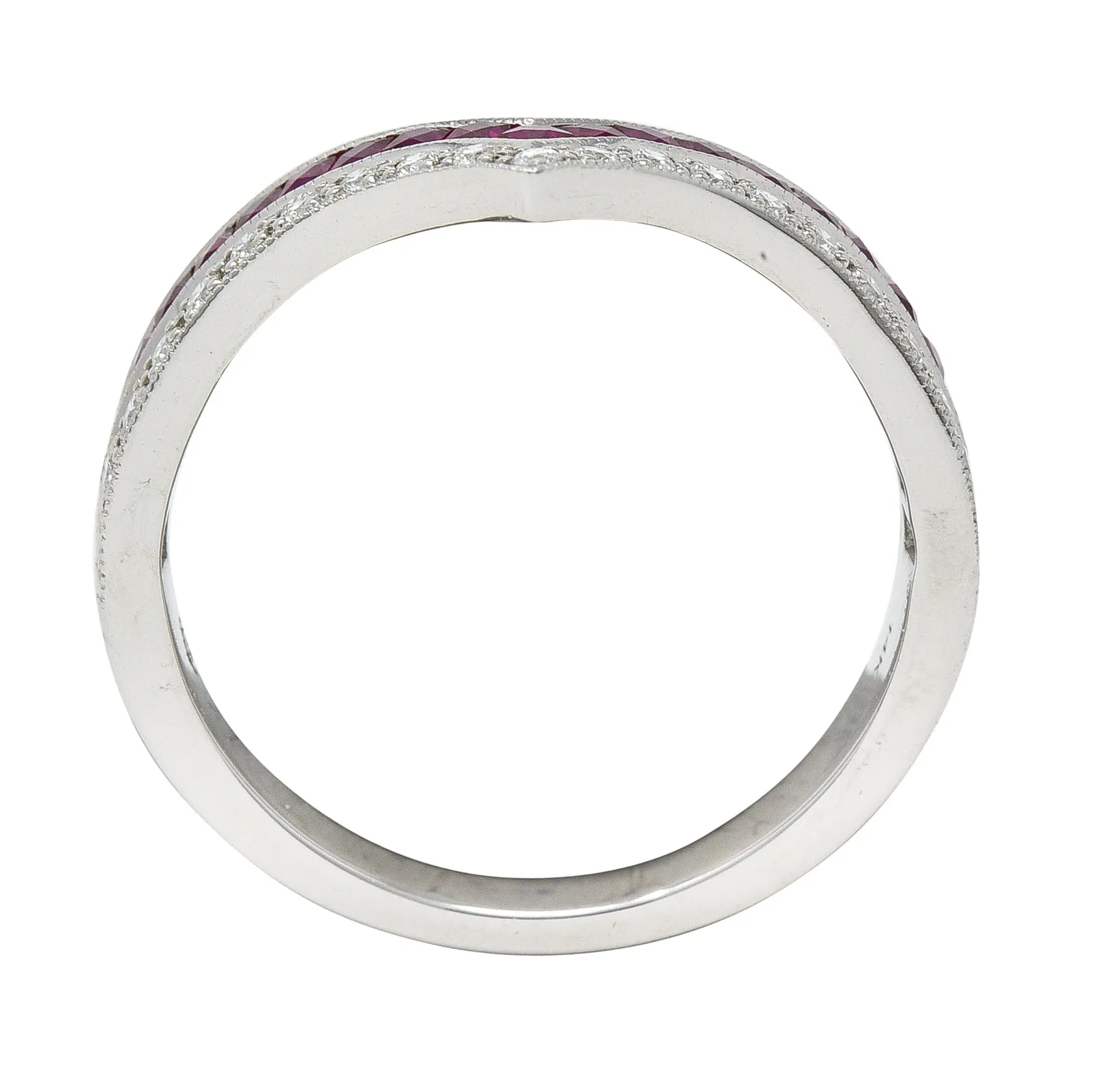 Contemporary 0.69 CTW French Cut Ruby Diamond 14 Karat White Gold Chevron Contour Band Ring