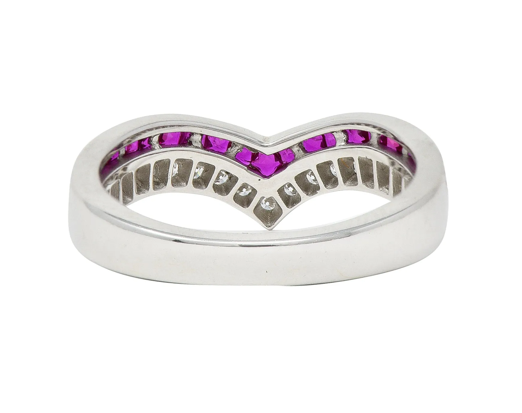 Contemporary 0.69 CTW French Cut Ruby Diamond 14 Karat White Gold Chevron Contour Band Ring