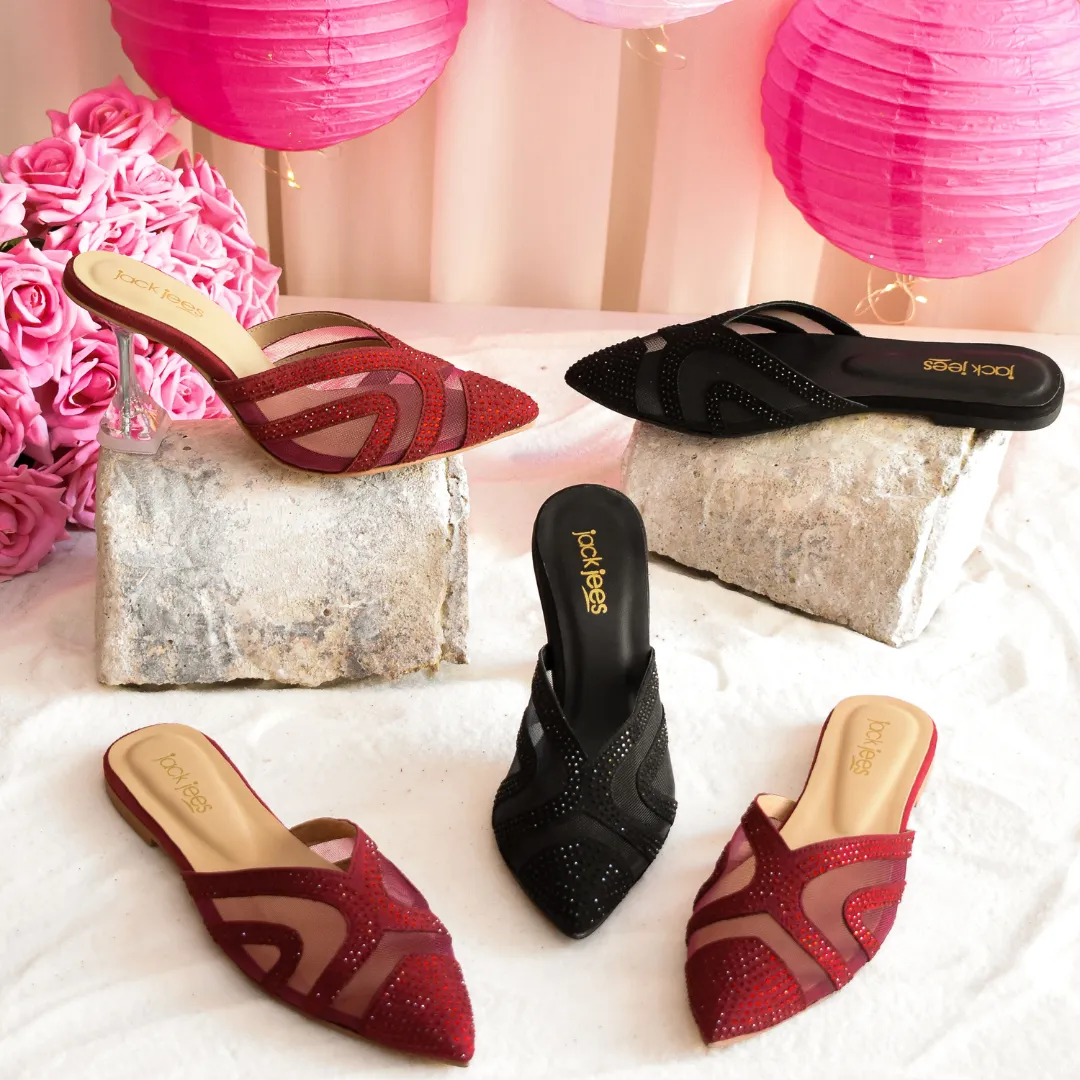 Crystal Sheen Heels Maroon