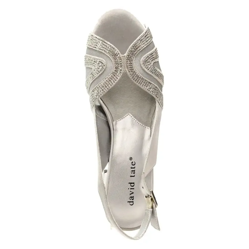 David Tate Desire Silver Satin Heel Sandal (Women’s)