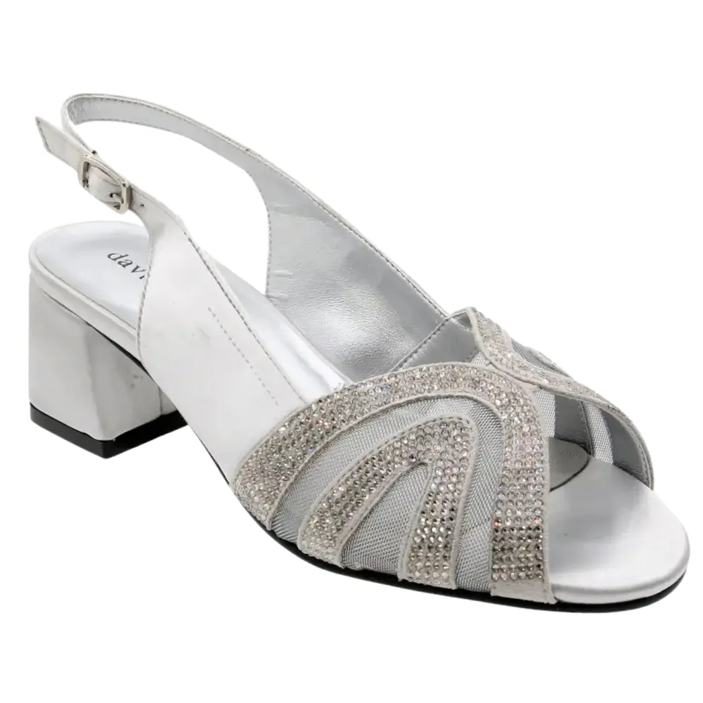 David Tate Desire Silver Satin Heel Sandal (Women’s)