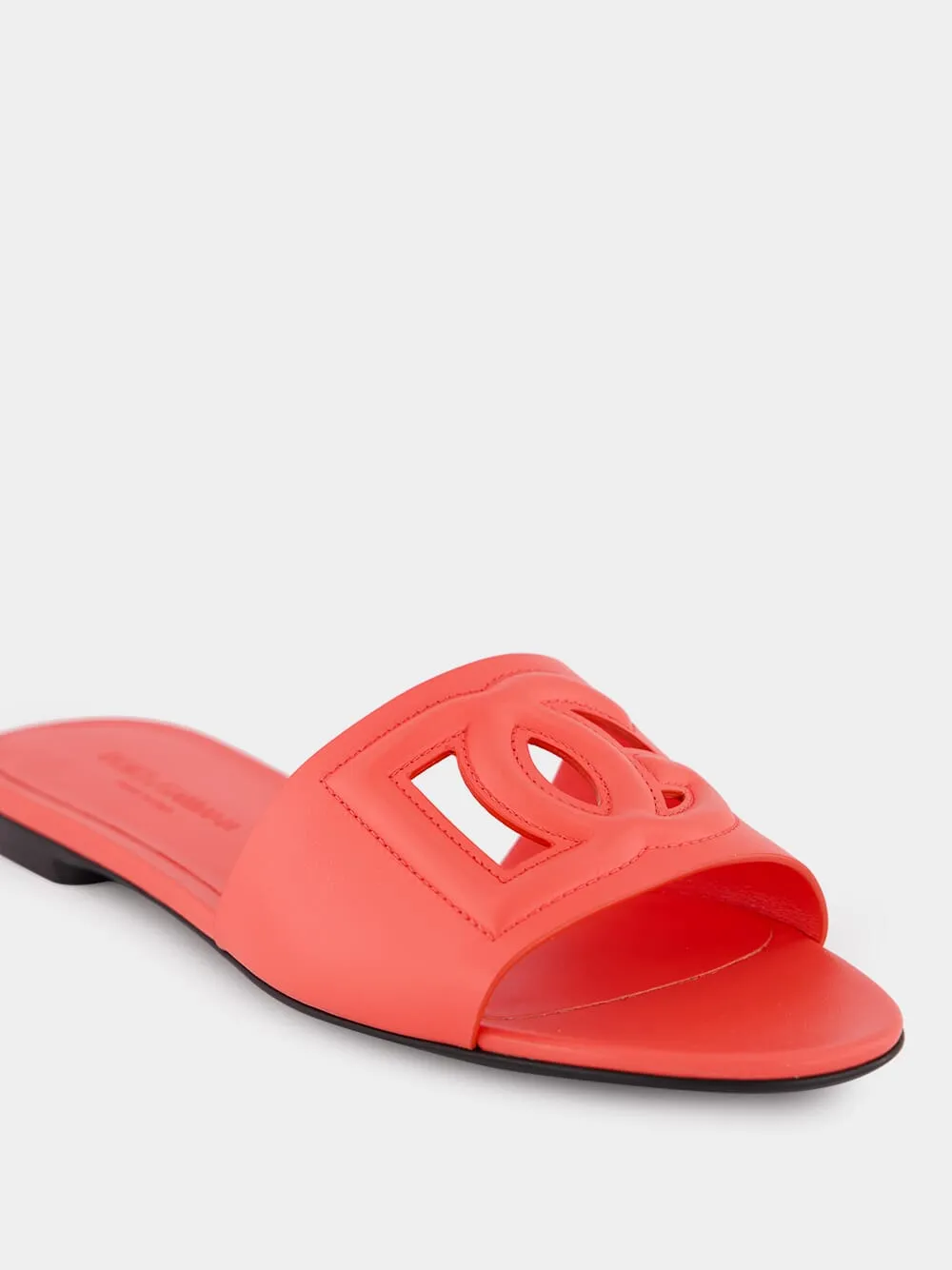 DG Logo Coral Calfskin Sliders