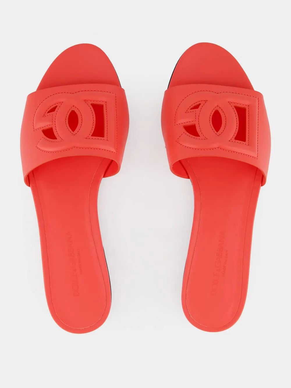 DG Logo Coral Calfskin Sliders