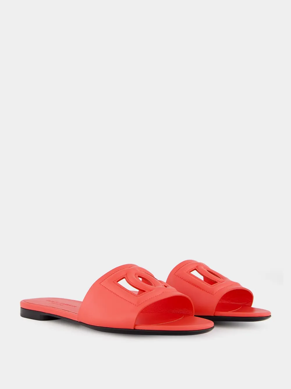 DG Logo Coral Calfskin Sliders