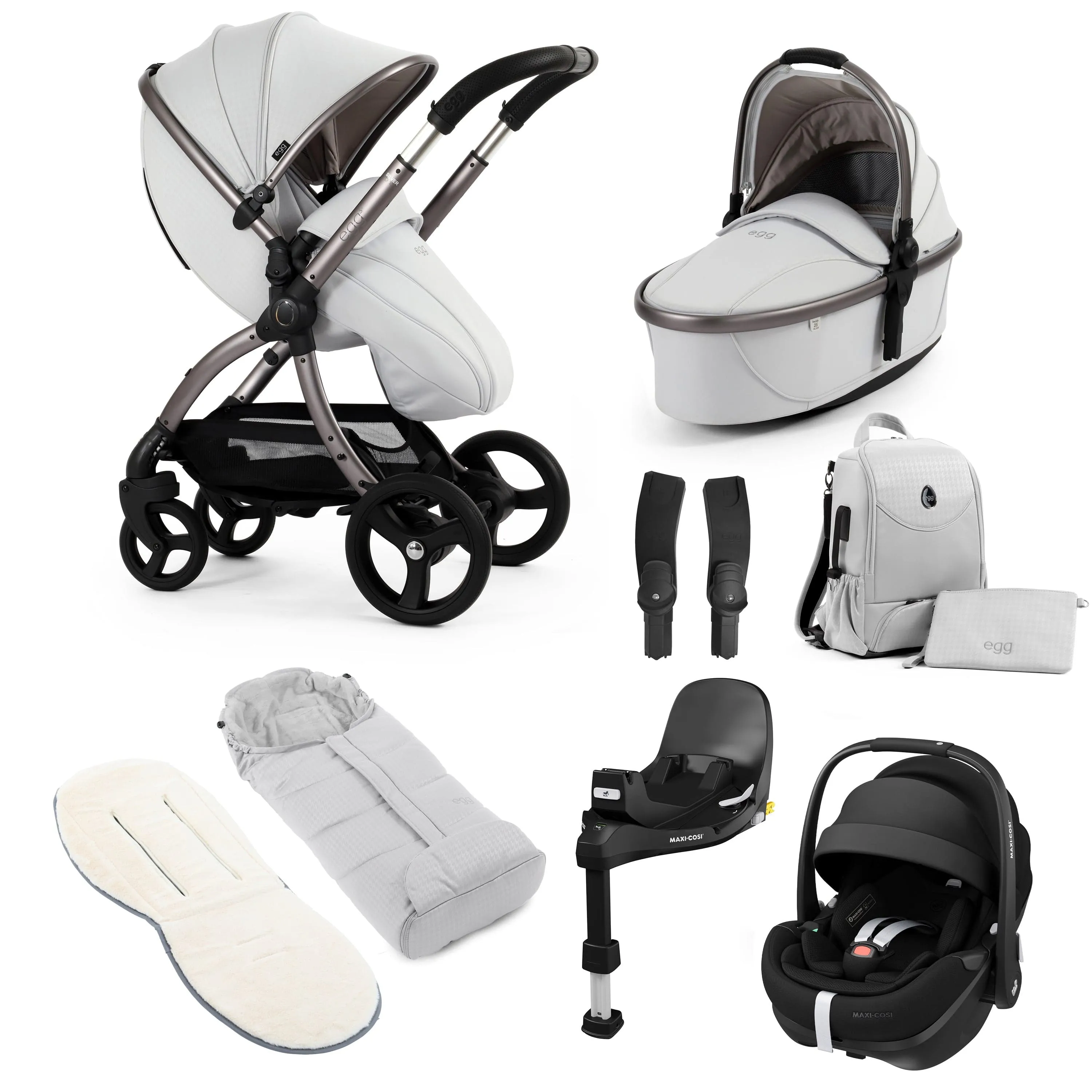 egg3 Luxury Maxi-Cosi Travel System Bundle - Houndstooth Silver