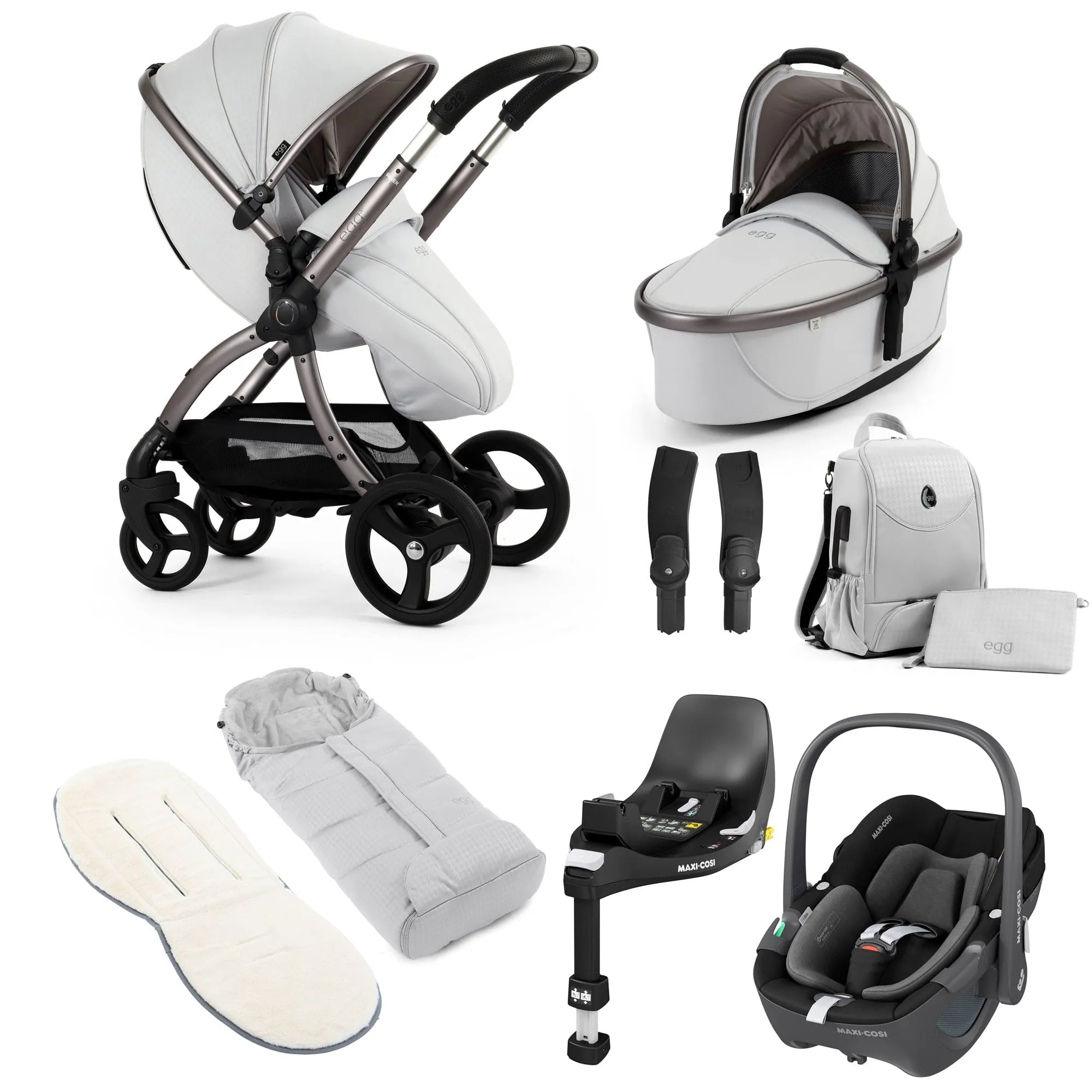 egg3 Luxury Maxi-Cosi Travel System Bundle - Houndstooth Silver