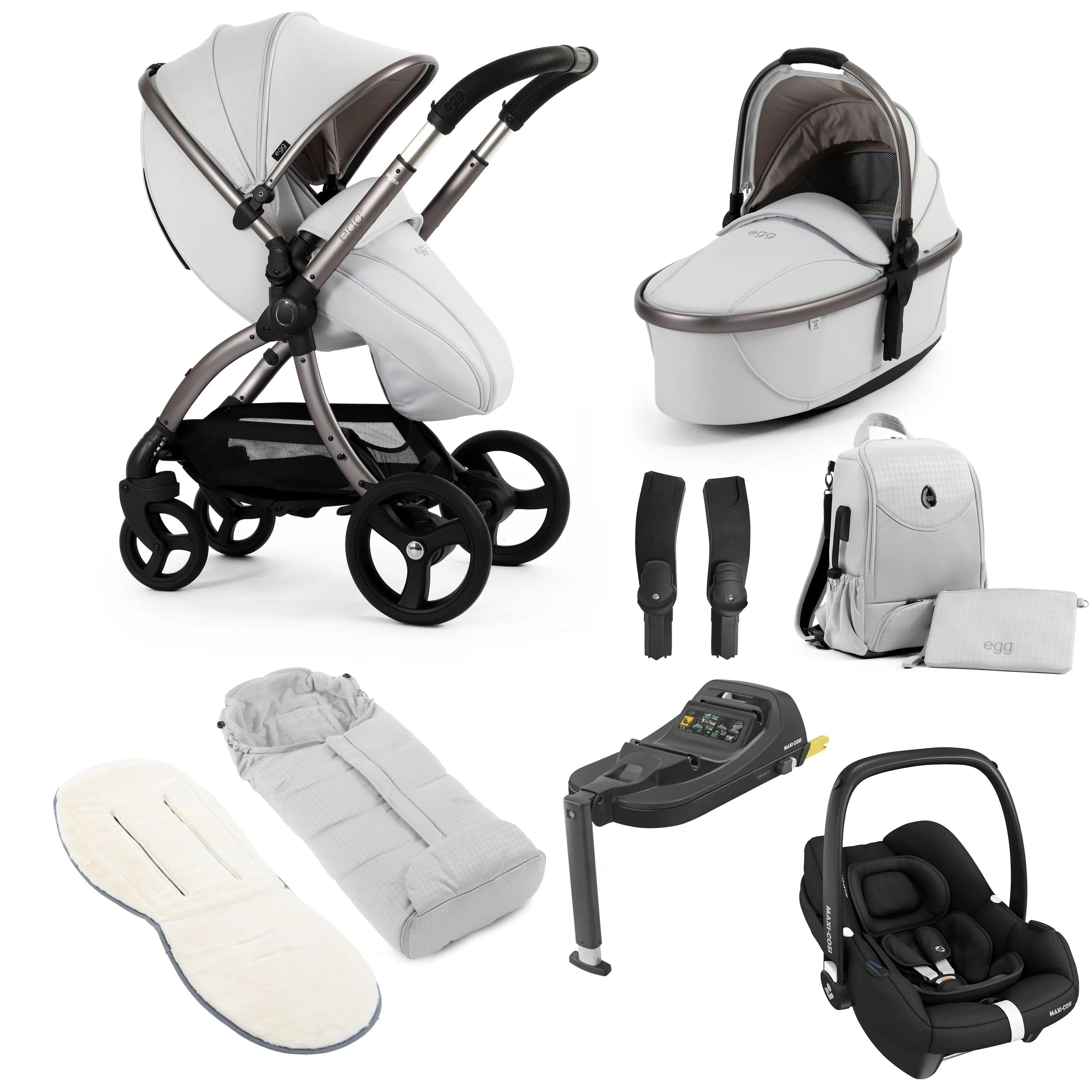 egg3 Luxury Maxi-Cosi Travel System Bundle - Houndstooth Silver