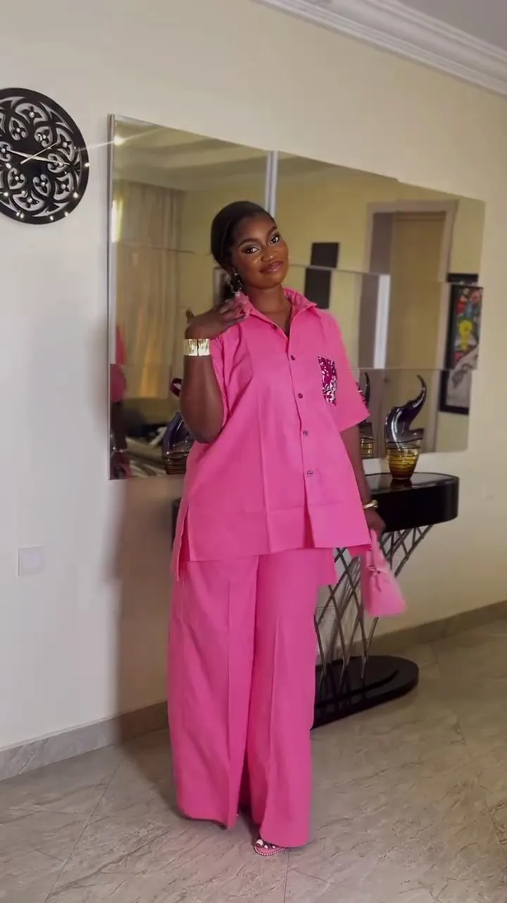 Elegant Relaxed Fit Button-Up Shirt and Wide-Leg Pants Two-Piece Set
