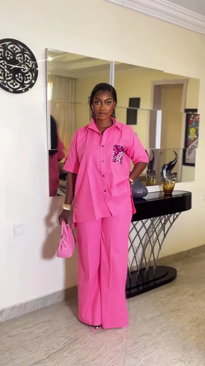 Elegant Relaxed Fit Button-Up Shirt and Wide-Leg Pants Two-Piece Set