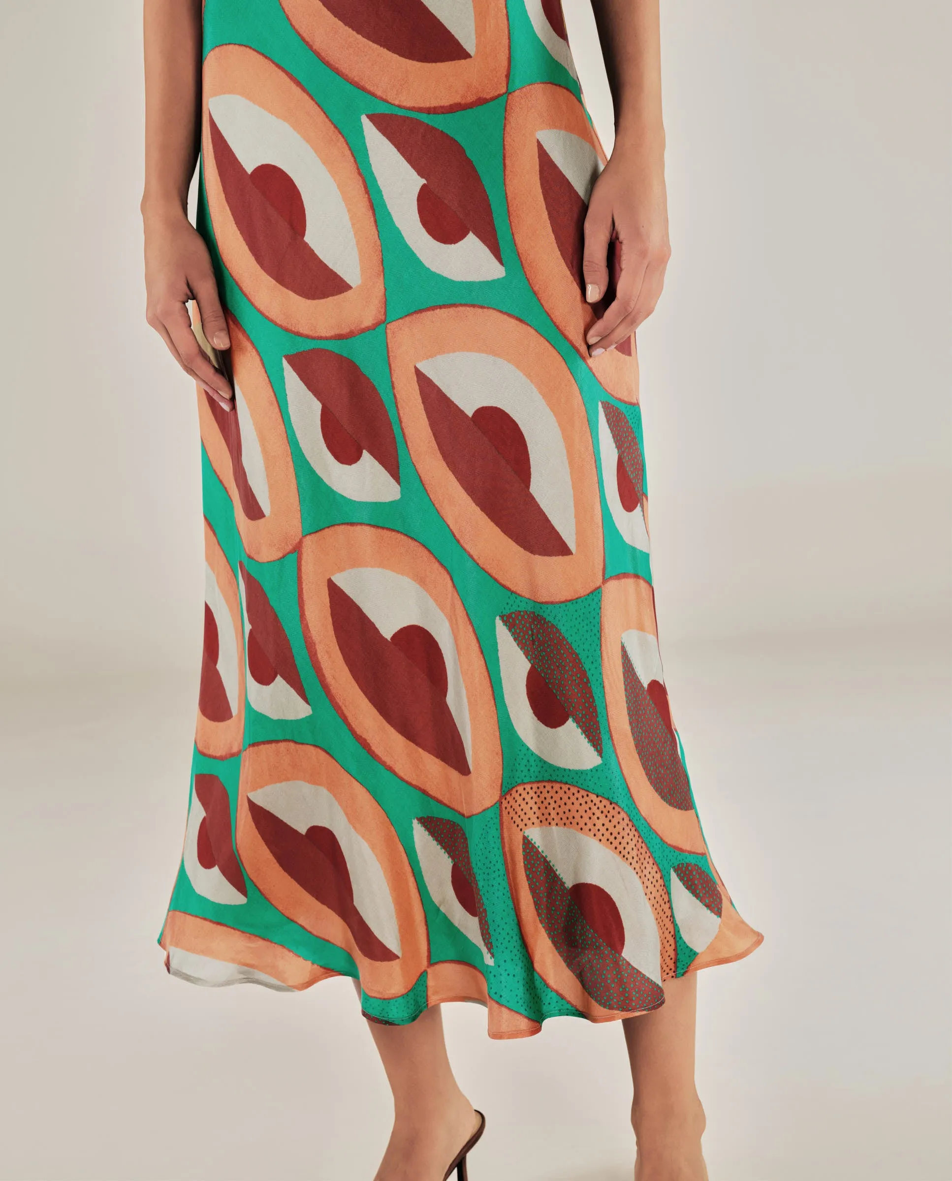 EMBER | Multicoloured Geometric Print Satin Midi Dress