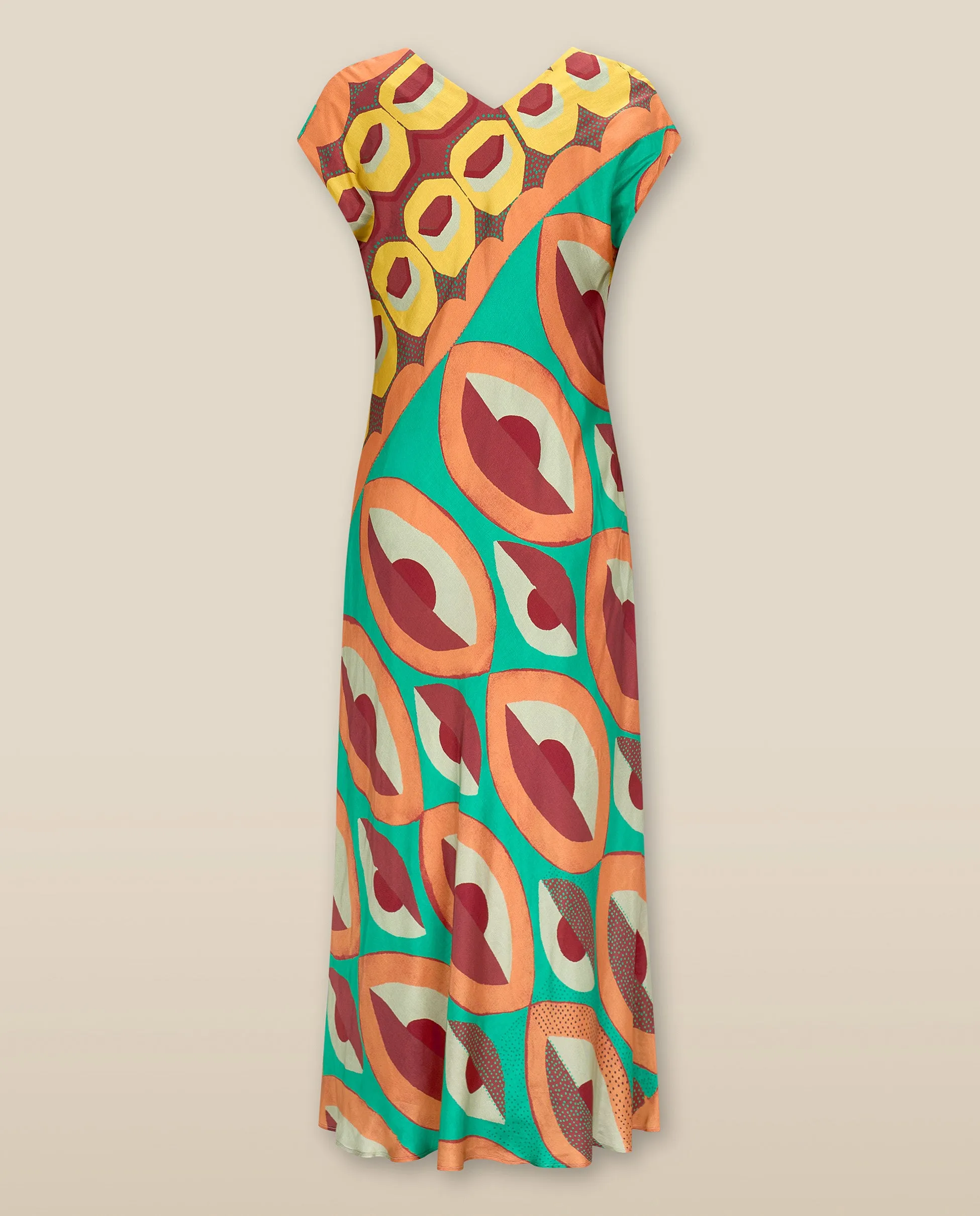 EMBER | Multicoloured Geometric Print Satin Midi Dress