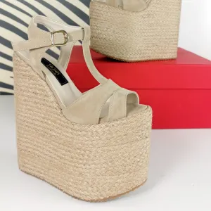 Espadril Beige Platform Wedge Sandals
