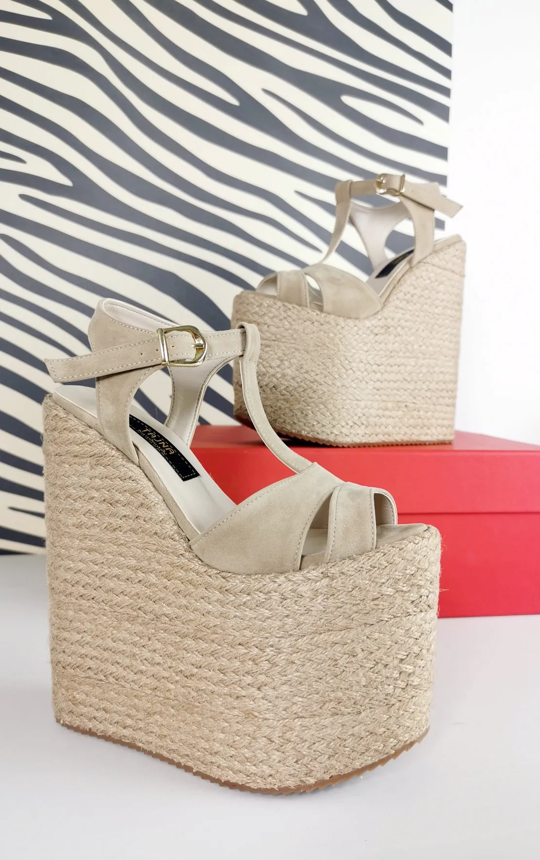 Espadril Beige Platform Wedge Sandals