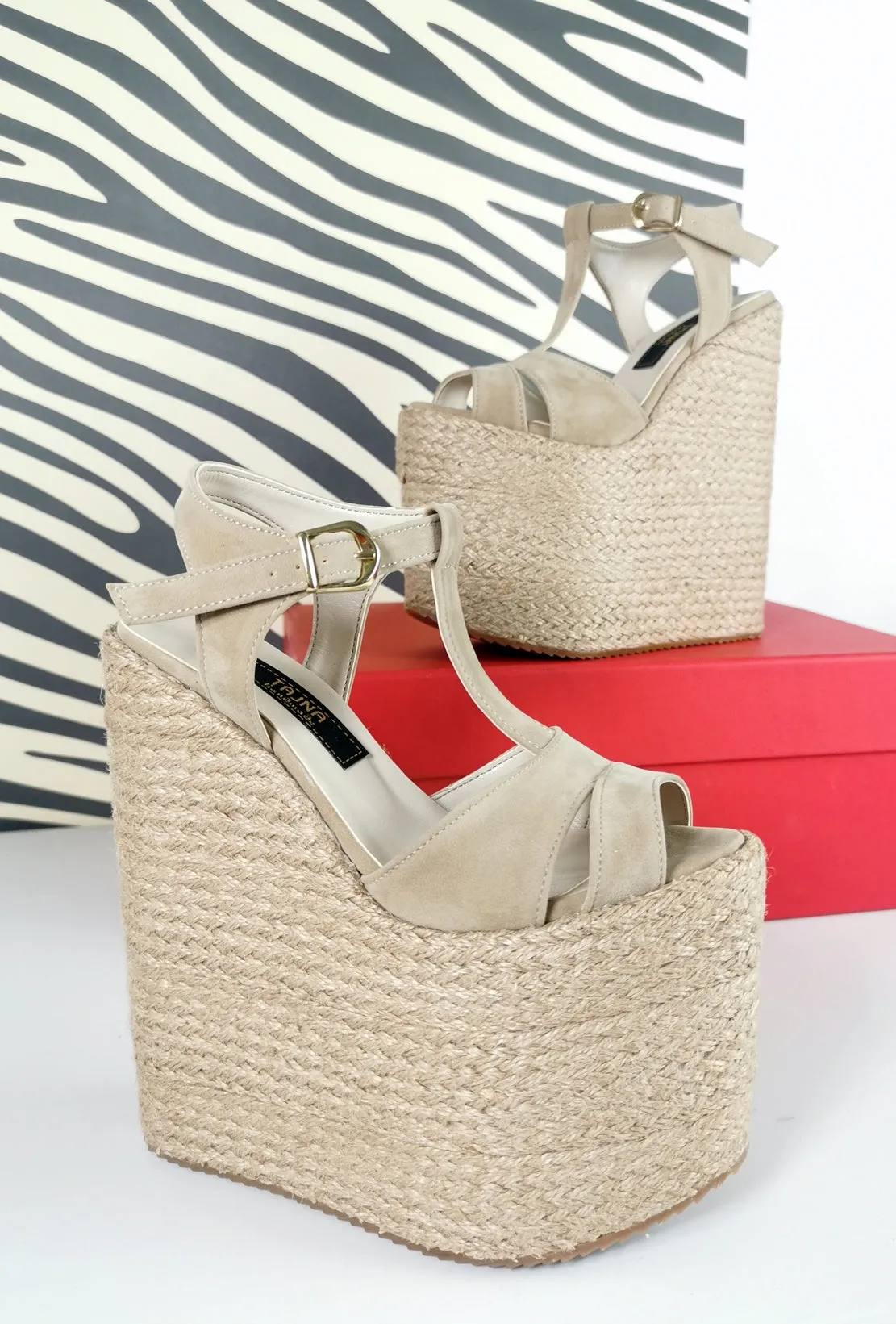 Espadril Beige Platform Wedge Sandals