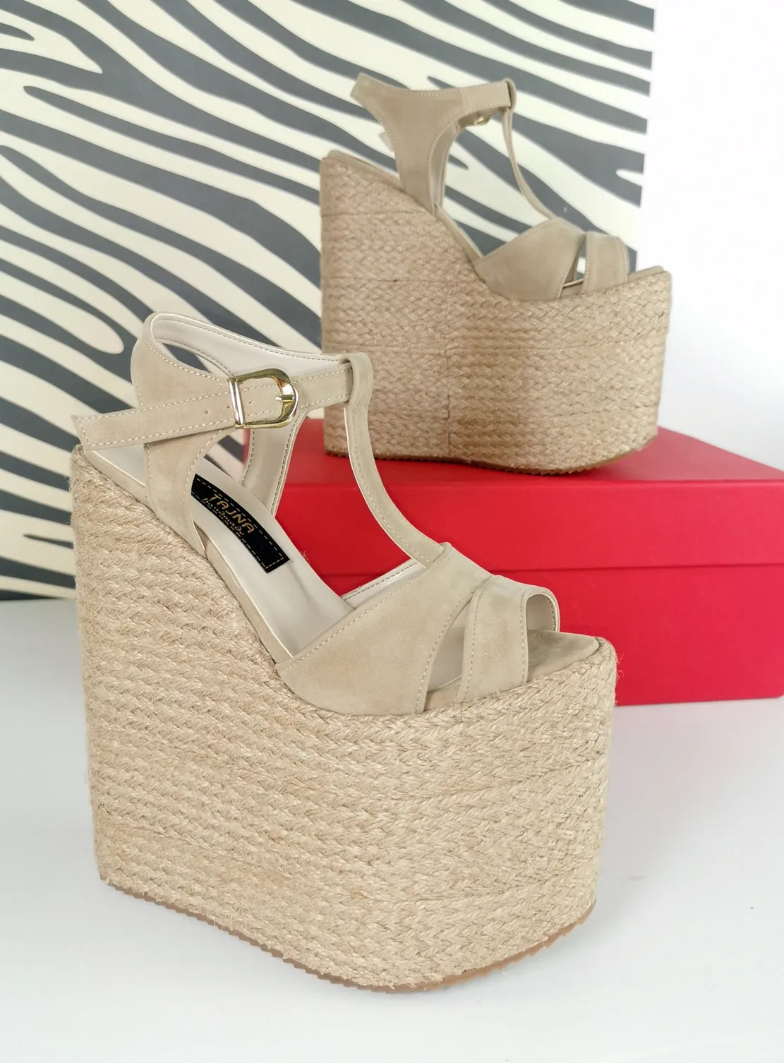 Espadril Beige Platform Wedge Sandals