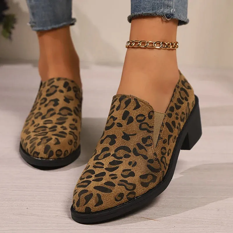 Fashion Leopard Print Loafers Woman 2024 Lightweight Slip On Walking Shoes for Women Plus Size Comfort Thick Heels Chelsea Shoes