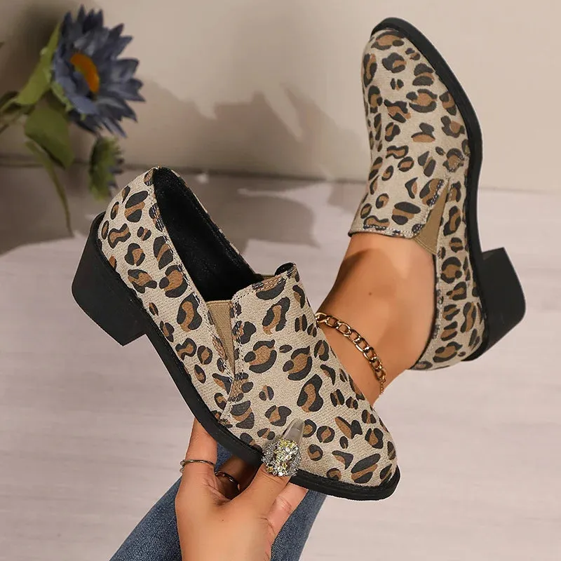 Fashion Leopard Print Loafers Woman 2024 Lightweight Slip On Walking Shoes for Women Plus Size Comfort Thick Heels Chelsea Shoes