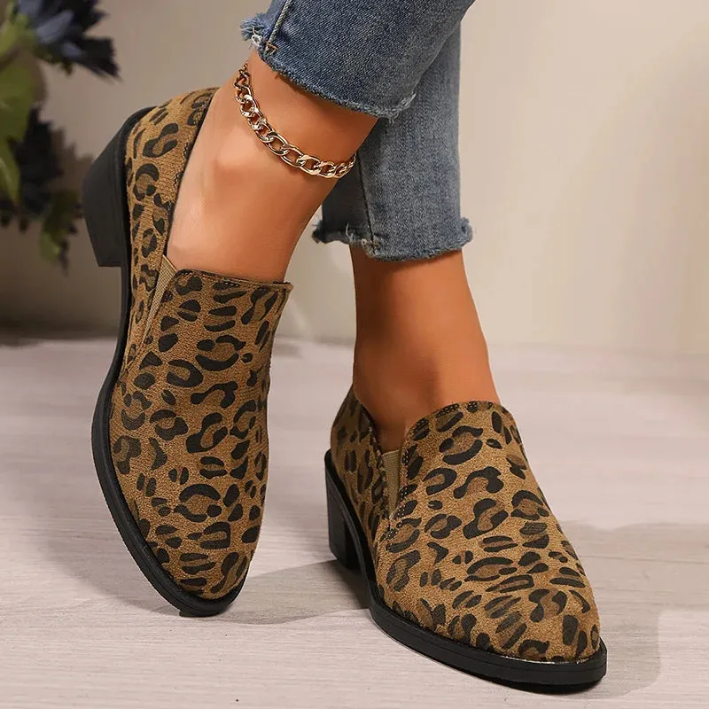 Fashion Leopard Print Loafers Woman 2024 Lightweight Slip On Walking Shoes for Women Plus Size Comfort Thick Heels Chelsea Shoes