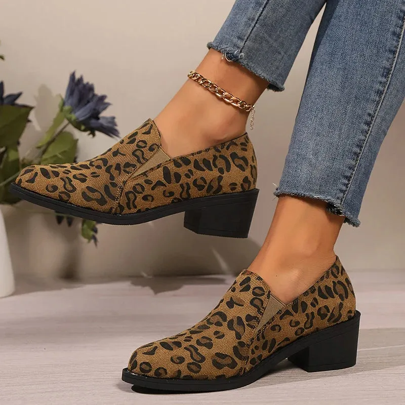 Fashion Leopard Print Loafers Woman 2024 Lightweight Slip On Walking Shoes for Women Plus Size Comfort Thick Heels Chelsea Shoes
