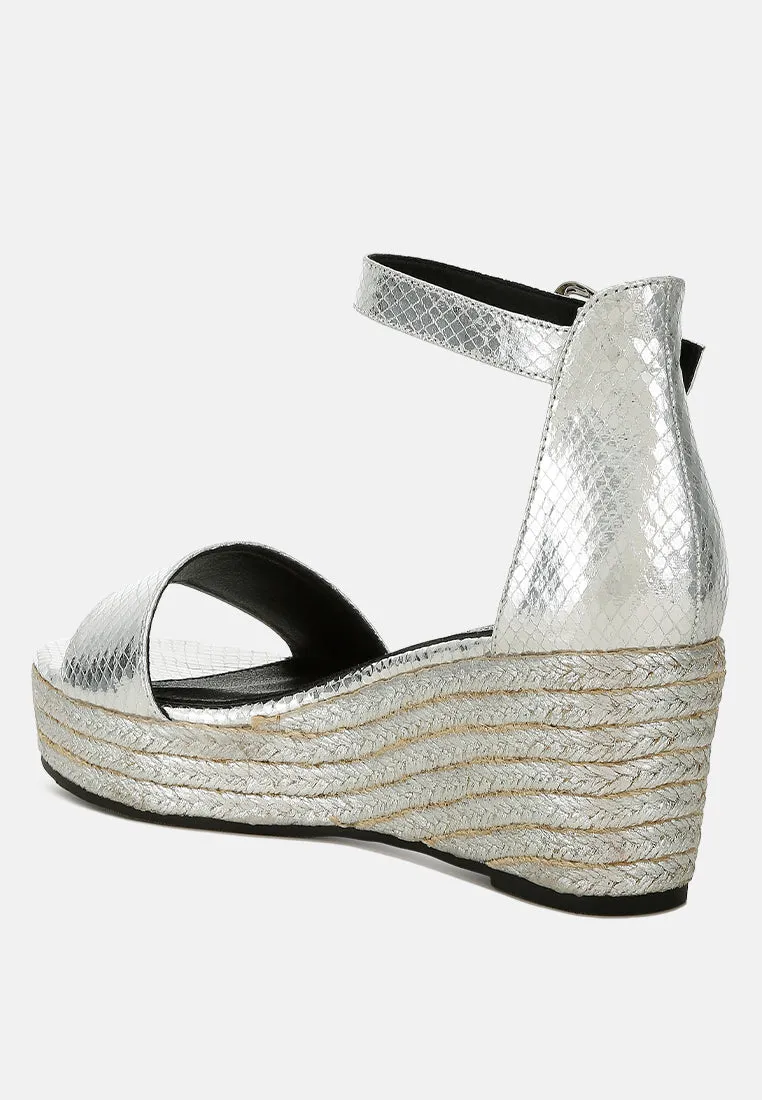 Faux Leather Snake Wedge Espadrilles By Ruw