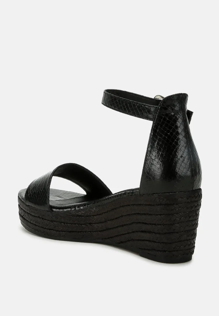 Faux Leather Snake Wedge Espadrilles By Ruw