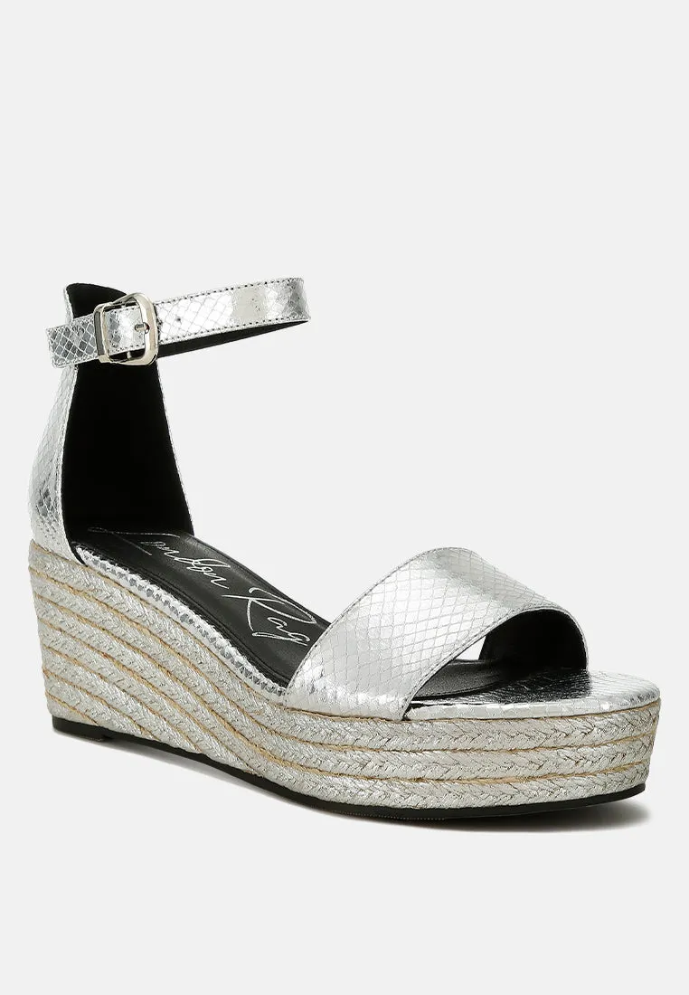 Faux Leather Snake Wedge Espadrilles By Ruw