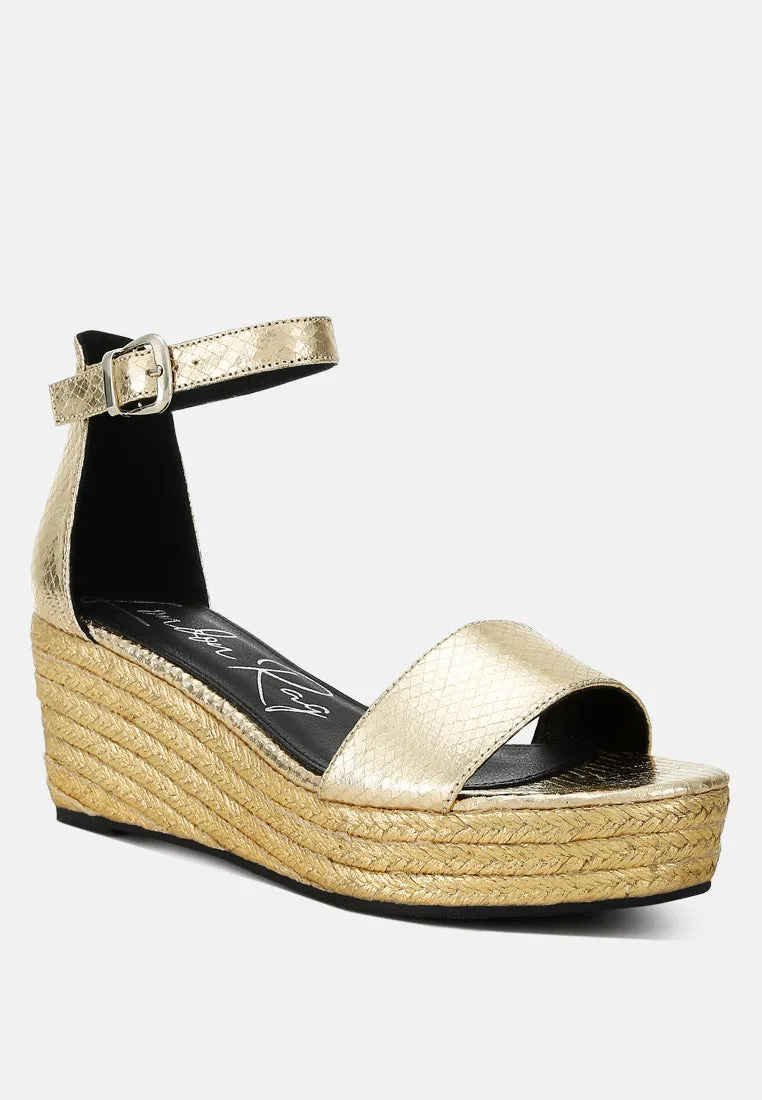 Faux Leather Snake Wedge Espadrilles By Ruw
