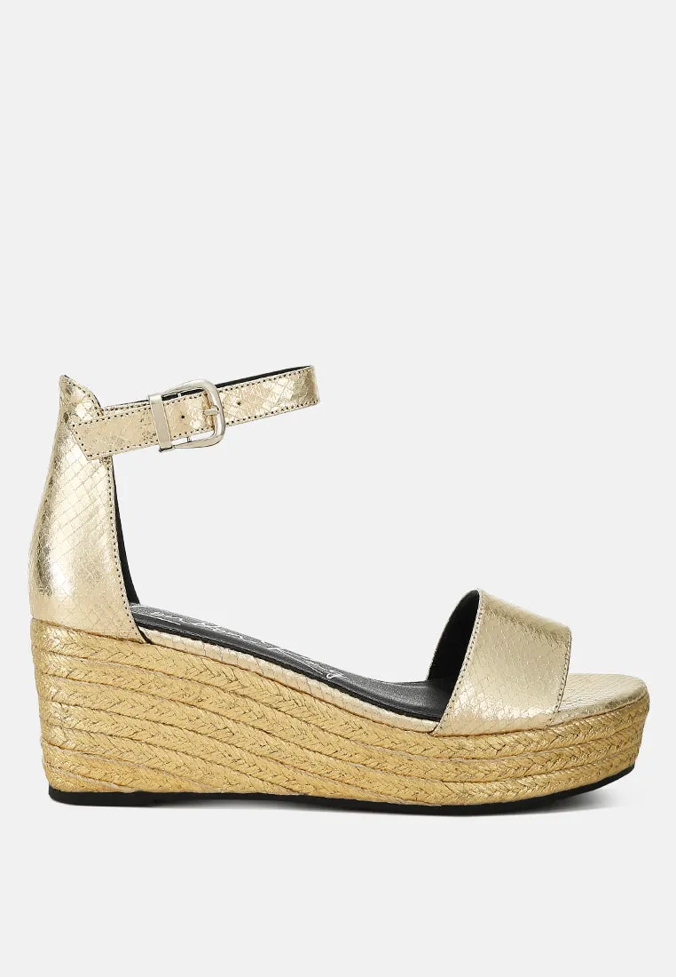 Faux Leather Snake Wedge Espadrilles By Ruw