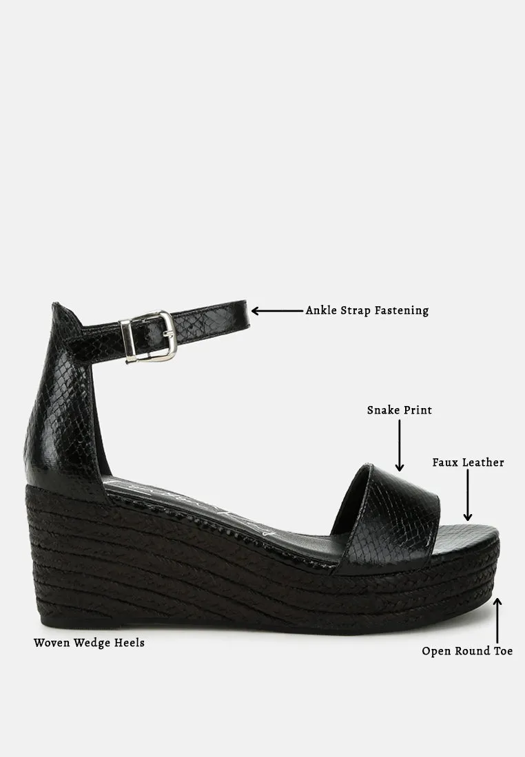 Faux Leather Snake Wedge Espadrilles By Ruw