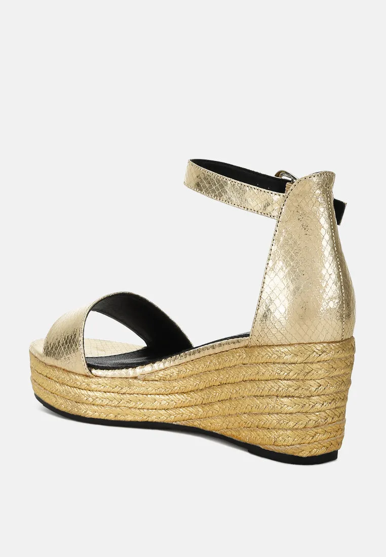 Faux Leather Snake Wedge Espadrilles By Ruw
