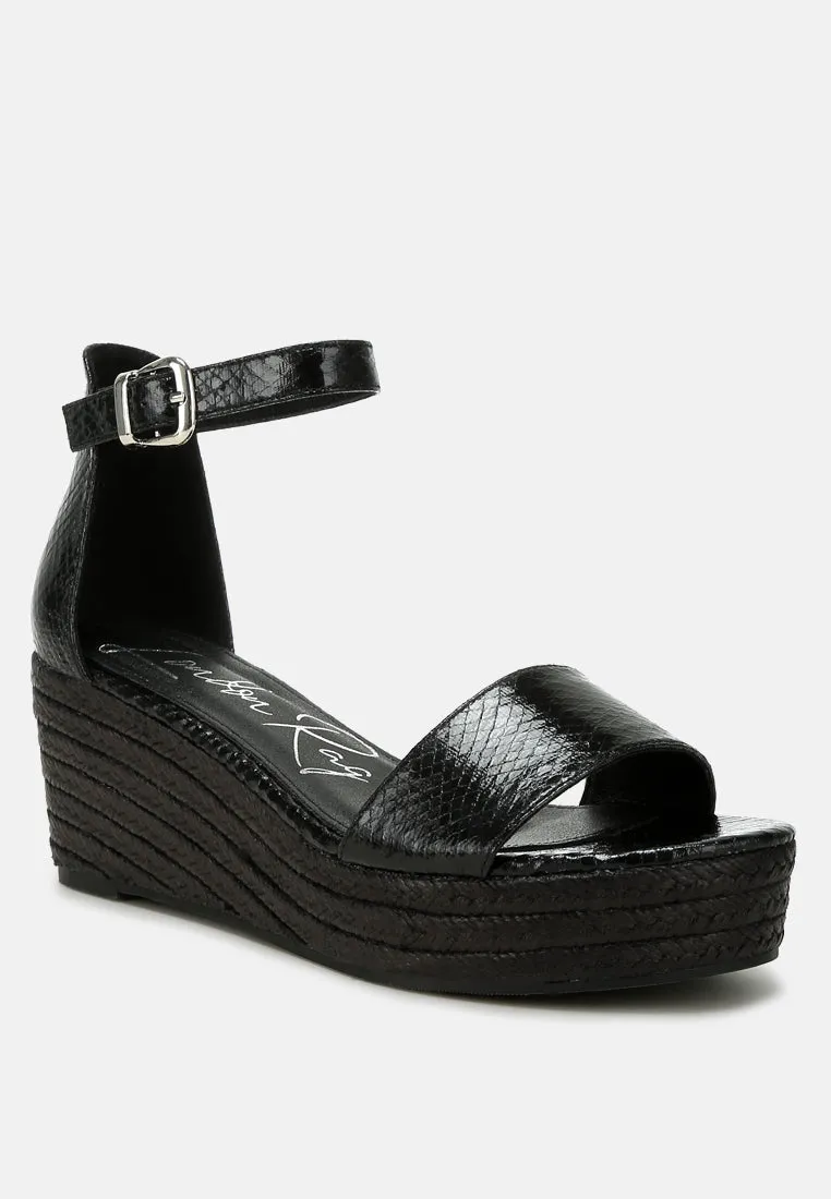 Faux Leather Snake Wedge Espadrilles By Ruw