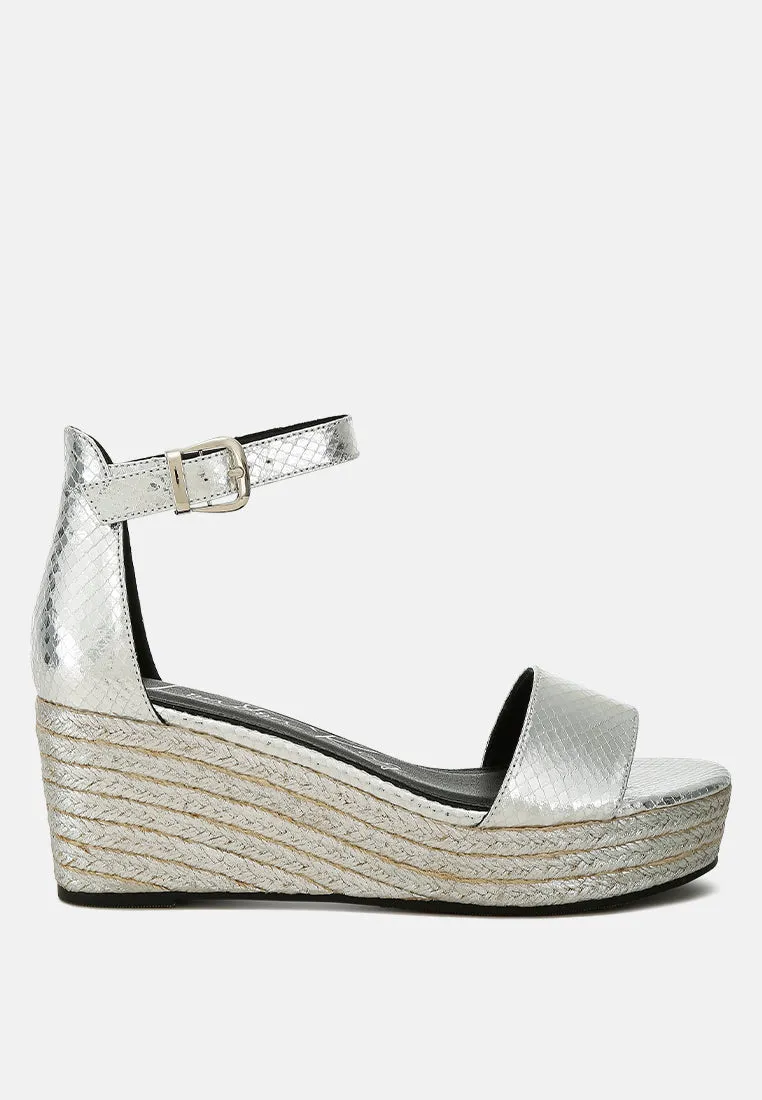 Faux Leather Snake Wedge Espadrilles By Ruw