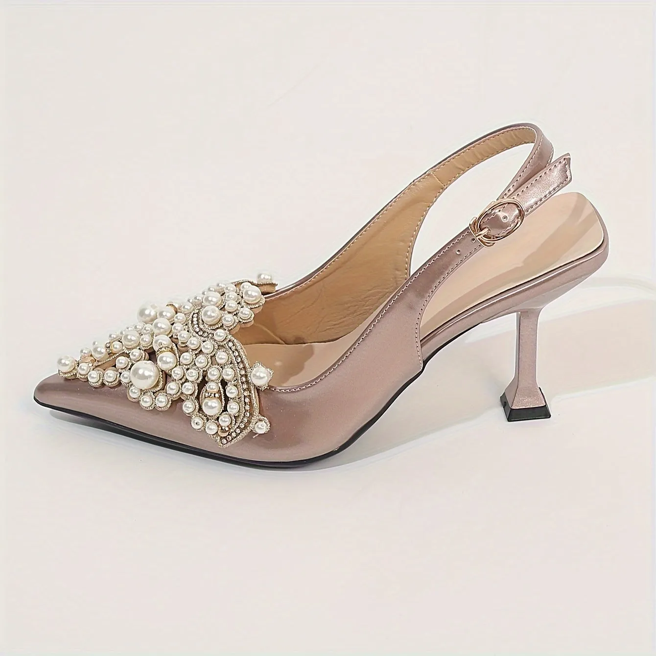 Faux Pearl Ankle Buckle Strap Stilleto
