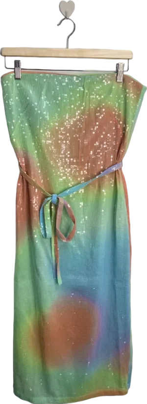 French Connection Blue Mist Multi Coloured Sequinned Midi Skirt UK 12
