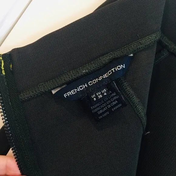 French Connection Olive Scuba Bodycon Zipper Skirt 4 Green Mini Fitted $118