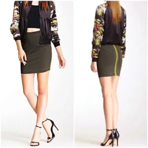 French Connection Olive Scuba Bodycon Zipper Skirt 4 Green Mini Fitted $118