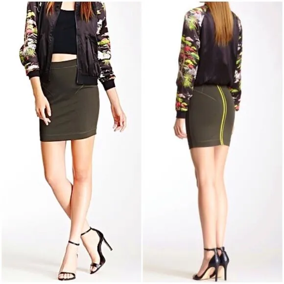 French Connection Olive Scuba Bodycon Zipper Skirt 4 Green Mini Fitted $118
