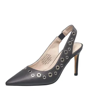 French Connection Women's Rockout Slingback Pump Pointed Toe Heels for Women with Grommet Detail in Graphite Size 7.5