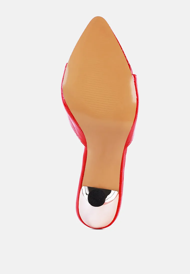 French Cut Croc Texture Patent Faux Leather Sandals By Ruw