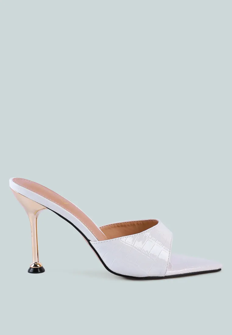 French Cut Croc Texture Patent Faux Leather Sandals By Ruw