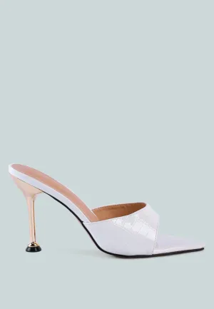 French Cut Croc Texture Patent Faux Leather Sandals By Ruw