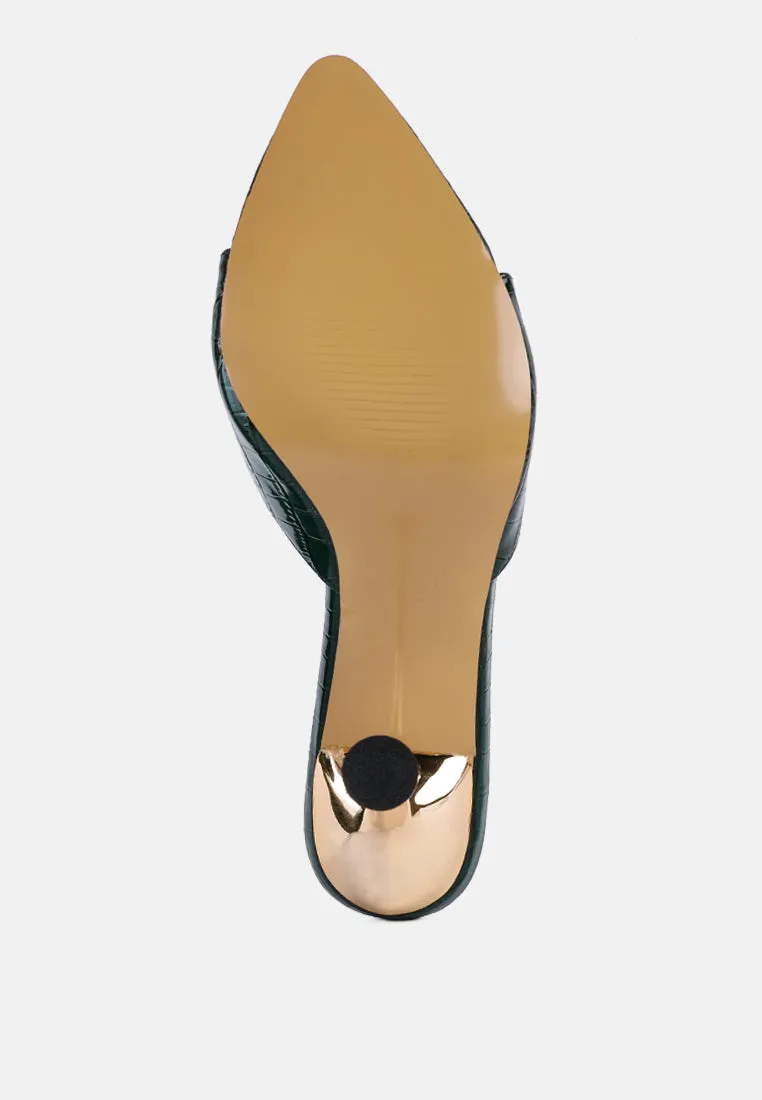 French Cut Croc Texture Patent Faux Leather Sandals By Ruw