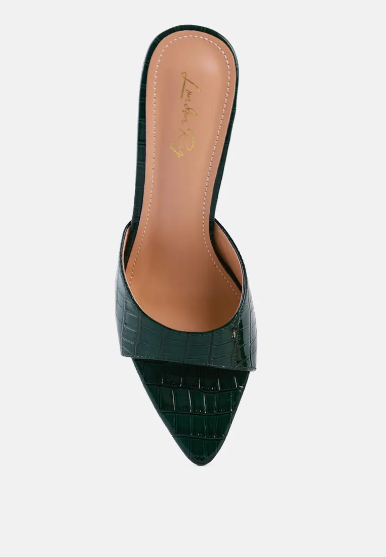 French Cut Croc Texture Patent Faux Leather Sandals By Ruw