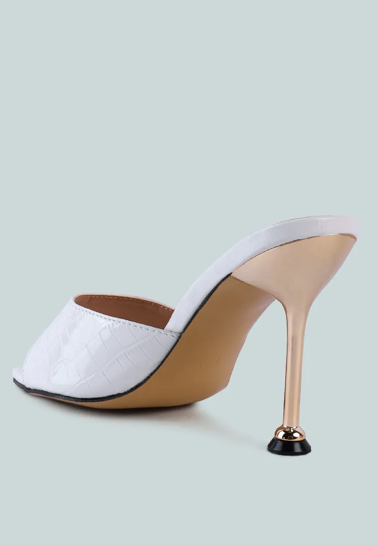 French Cut Croc Texture Patent Faux Leather Sandals By Ruw