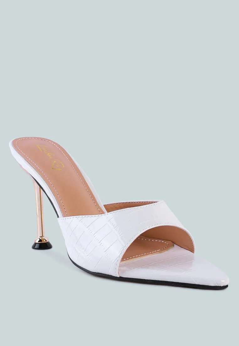 French Cut Croc Texture Patent Faux Leather Sandals By Ruw