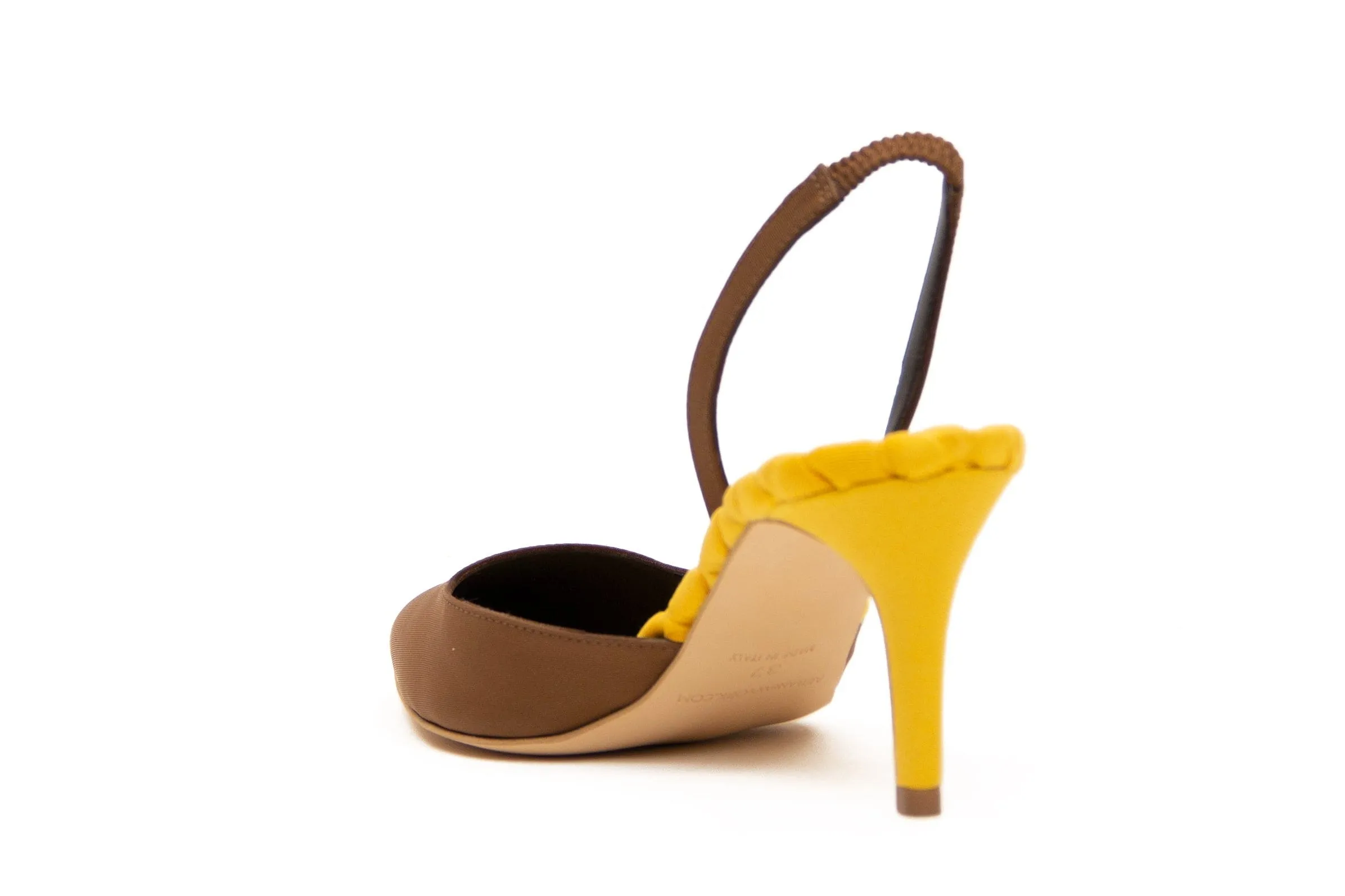 Gabriella Pointed-Toe Vegan Satin Slingback Sandals | Mustard