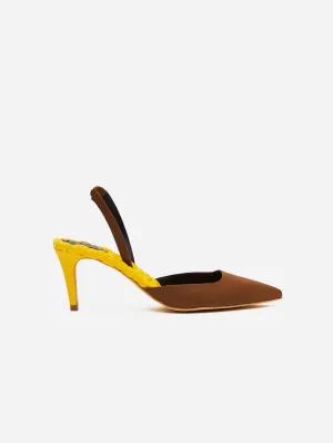 Gabriella Pointed-Toe Vegan Satin Slingback Sandals | Mustard