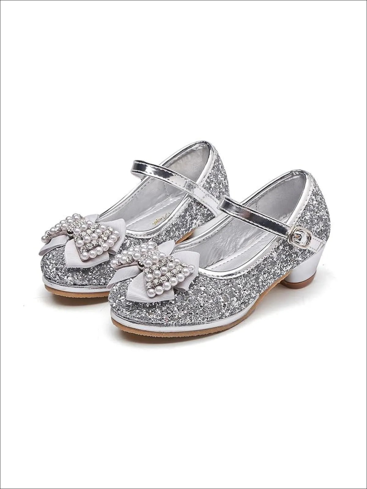 Girls Glitter Bow Tie Pearl Embellished Princess Shoes By Liv and Mia